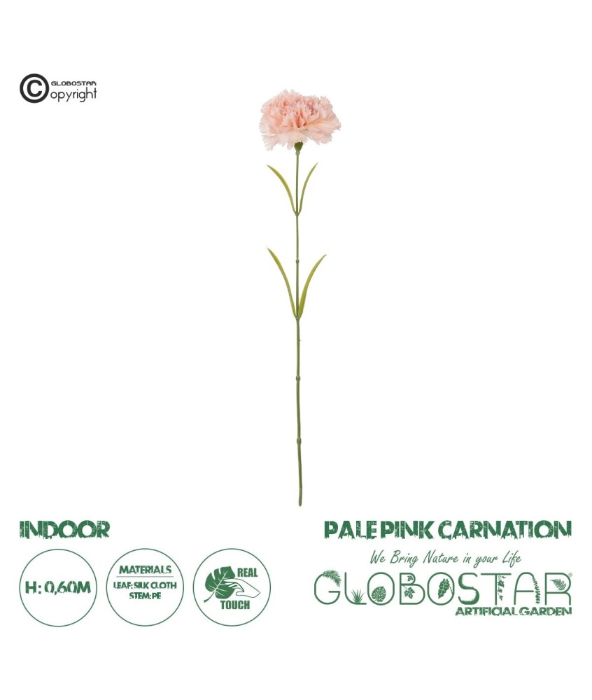 GloboStar® Artificial Garden PALE PING CARNATION BRANCH 21208 Τεχνητό Διακοσμητικό Κλαδί Γαρίφαλο Απαλό Ρόζ Y60cm